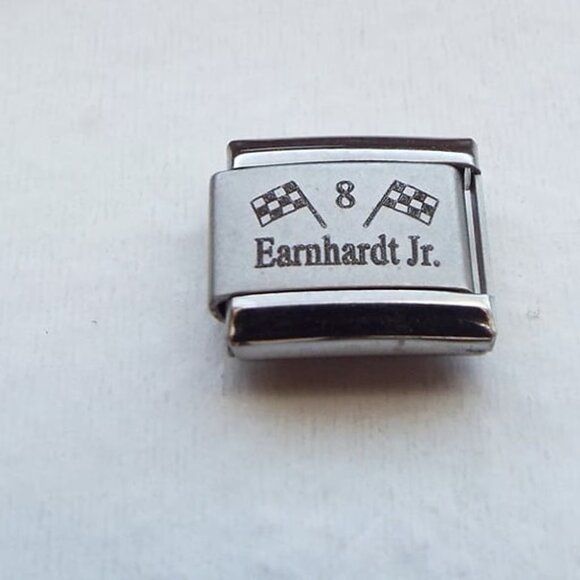 Earnhardt J. #8 Nascar flags laser 9mm stainless steel italian charm link new - Picture 1 of 2